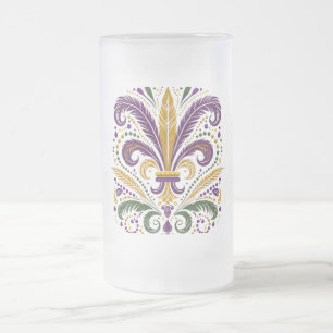 Caneca De Cerveja Vidro Jateado Flor de lis, de cor verde, amarela