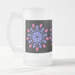 Caneca De Cerveja Vidro Jateado Flor de néon azul e vermelha