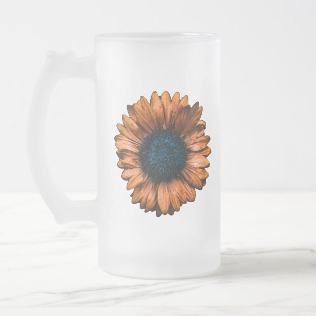Caneca De Cerveja Vidro Jateado Flor Laranja-Aberta (Esquerda)