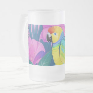 Caneca De Cerveja Vidro Jateado Floral/Havaí/Tropical/papagaio