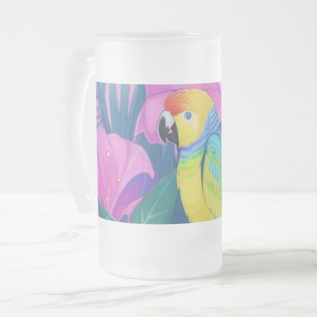 Caneca De Cerveja Vidro Jateado Floral/Havaí/Tropical/papagaio (Frente Esquerda)