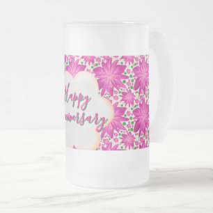 Caneca De Cerveja Vidro Jateado Floral rosa personalizado e customizado