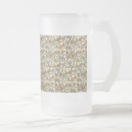 Caneca De Cerveja Vidro Jateado Floral Verde Rosa Vintage William Morris Trellis