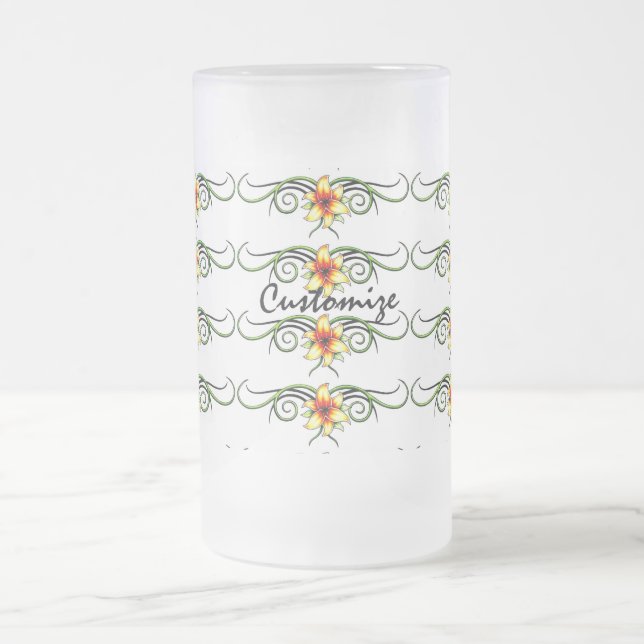 Caneca De Cerveja Vidro Jateado flores amarelas tribais (Centro)