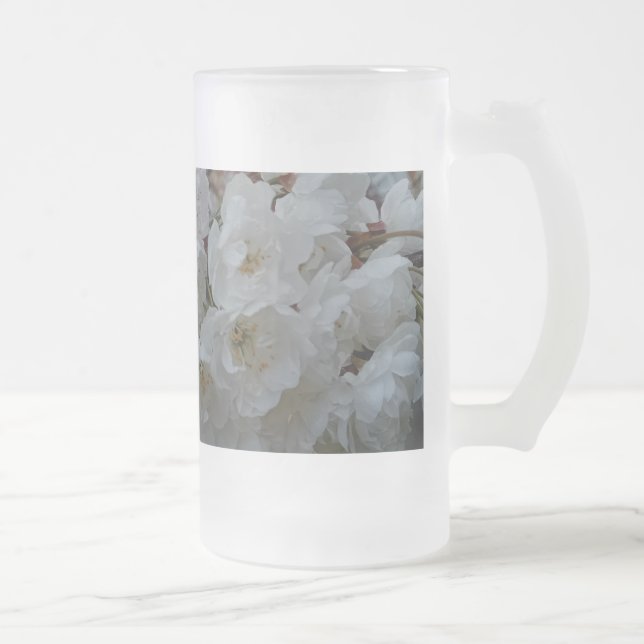 Caneca De Cerveja Vidro Jateado Flores brancas (Direita)