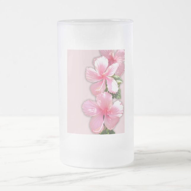 Caneca De Cerveja Vidro Jateado Flores Brilhantes de Hibiscus Rosa (Centro)