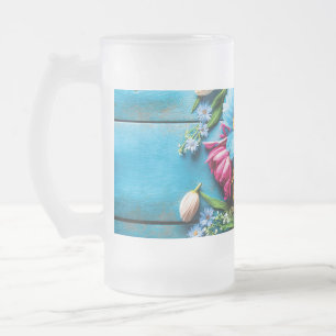Caneca De Cerveja Vidro Jateado Flores Coloridas