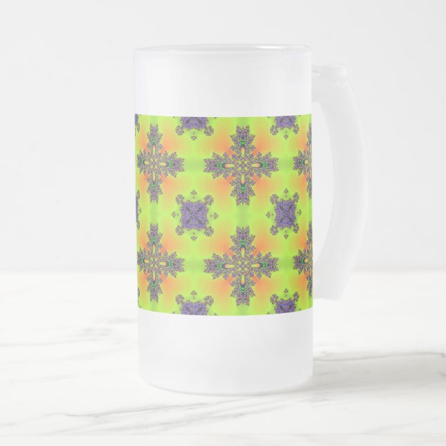 Caneca De Cerveja Vidro Jateado Flores de Artdeco no Estilo Retroativo (Frente Esquerda)