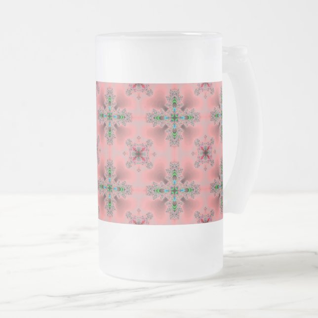 Caneca De Cerveja Vidro Jateado Flores de Artdeco no Estilo Retroativo (Frente Esquerda)