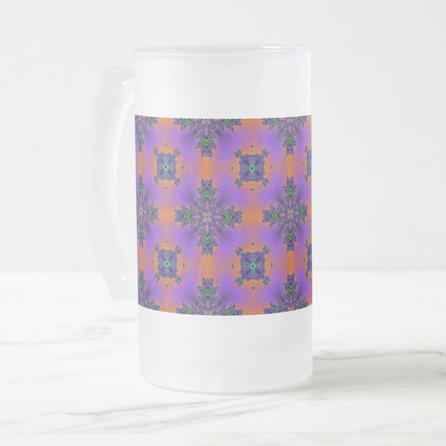 Caneca De Cerveja Vidro Jateado Flores de Artdeco no Estilo Retroativo (Frente Esquerda)