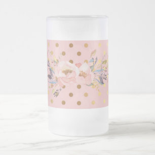 Caneca De Cerveja Vidro Jateado Flores de Bolinhas Douradas e Fragmentáveis Adoráv