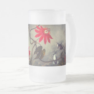 Caneca De Cerveja Vidro Jateado Flores de Paixão com Pássaros Hummingbird