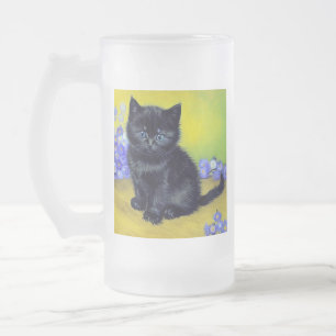 Caneca De Cerveja Vidro Jateado Flores Roxas Pretas de Gogh