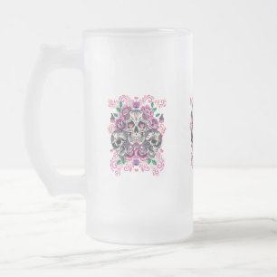 Caneca De Cerveja Vidro Jateado Flórida do crânio, cor de água do esqueleto rosa,