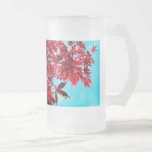 Caneca De Cerveja Vidro Jateado Folhas vermelhas