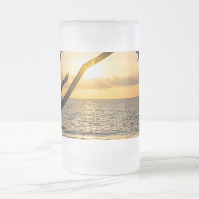 Caneca De Cerveja Vidro Jateado Folheto Sunrise Árvore Silhueta Fosco Beer (Centro)