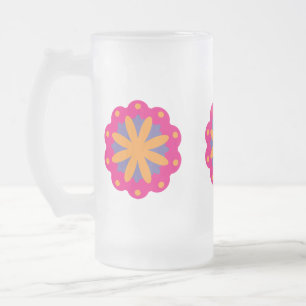 Caneca De Cerveja Vidro Jateado formas florais coloridas