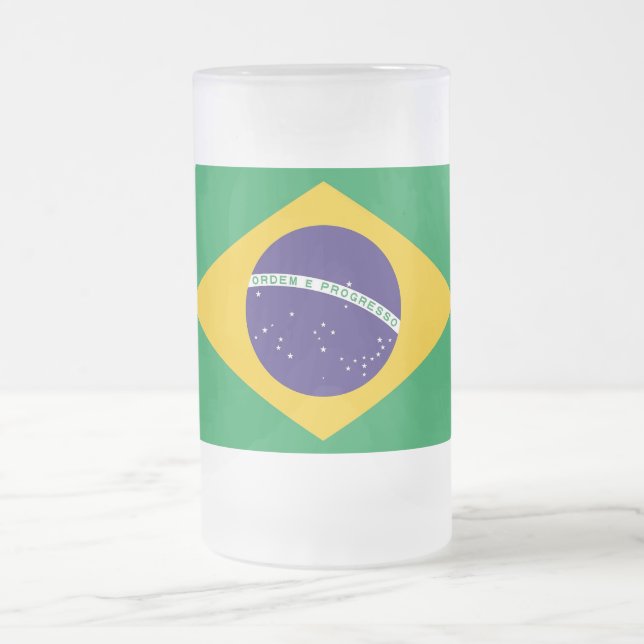 Caneca De Cerveja Vidro Jateado Fosco com bandeira do Brasil (Centro)