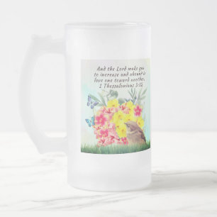 Caneca De Cerveja Vidro Jateado Fosco com bíblia verso e trabalho de arte