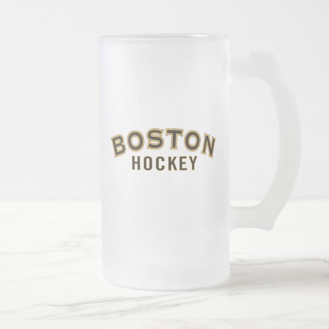 Caneca De Cerveja Vidro Jateado Fosco de 16 oz de hóquei em Boston (Direita)