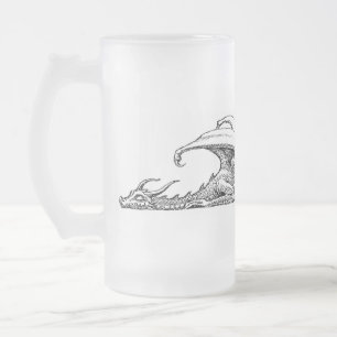 Caneca De Cerveja Vidro Jateado Fosco De Dragão Dormindo