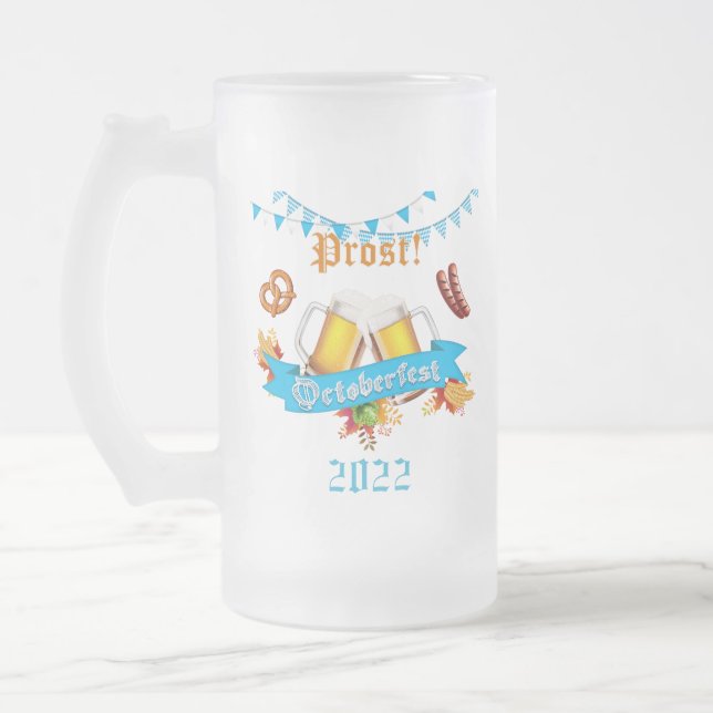 Caneca De Cerveja Vidro Jateado Fosco de Oktoberfest (Esquerda)