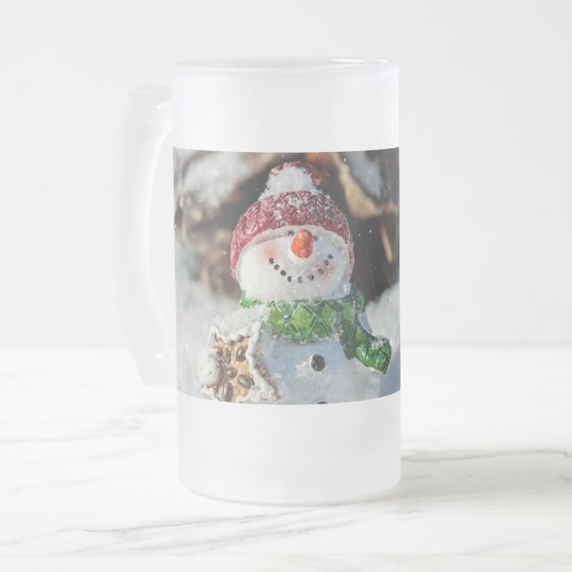 Caneca De Cerveja Vidro Jateado Fosco de Snowman de 16 oz Fosco (Frente Esquerda)