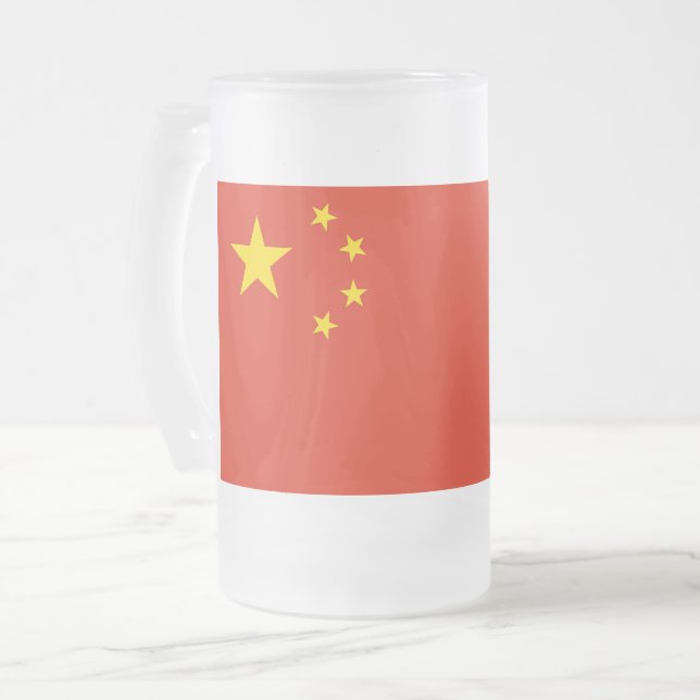 Caneca De Cerveja Vidro Jateado Fosco de vidro com bandeira da China (Frente Esquerda)