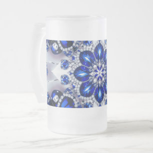 Caneca De Cerveja Vidro Jateado Fosco de vidro com design azul de cor branca
