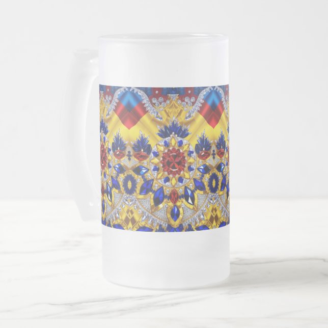 Caneca De Cerveja Vidro Jateado Fosco de vidro com design romeno (Frente Esquerda)