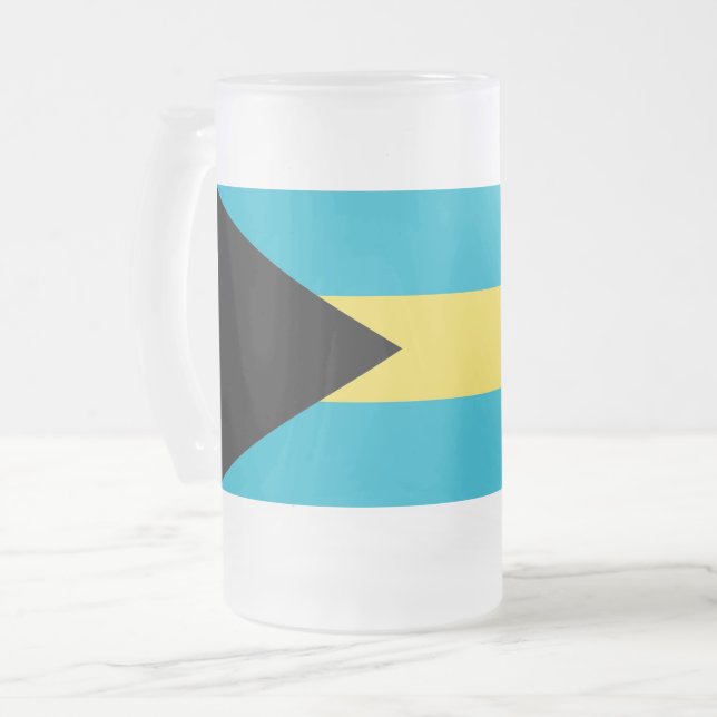 Caneca De Cerveja Vidro Jateado Fosco de vidro com pavilhão das Bahamas (Frente Esquerda)