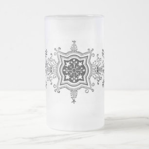 Caneca De Cerveja Vidro Jateado Fosco Floral