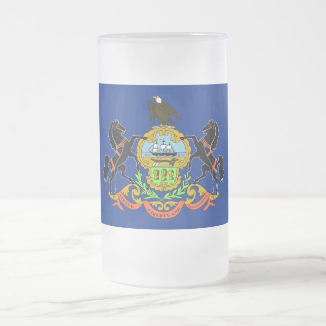 Caneca De Cerveja Vidro Jateado Fosco Glass Mug com bandeira da Pensilvânia, EUA (Centro)