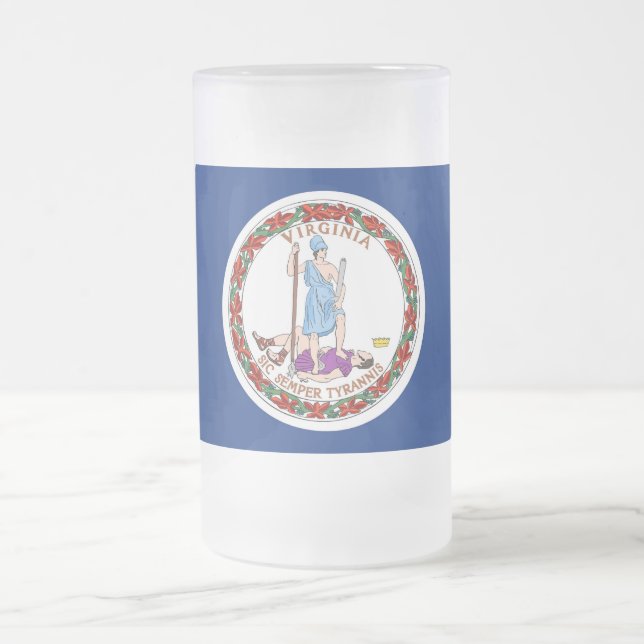 Caneca De Cerveja Vidro Jateado Fosco Glass Mug com bandeira da Virgínia, EUA (Centro)