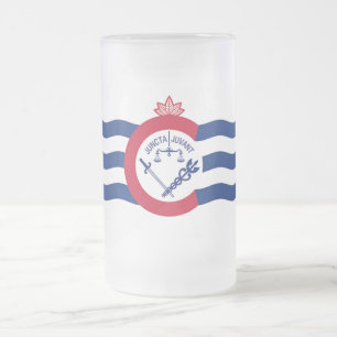 Caneca De Cerveja Vidro Jateado Fosco Glass Mug com bandeira de Cincinnati, EUA