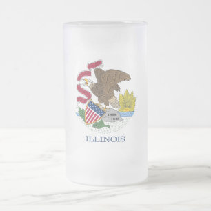 Caneca De Cerveja Vidro Jateado Fosco Glass Mug com bandeira de Illinois, EUA