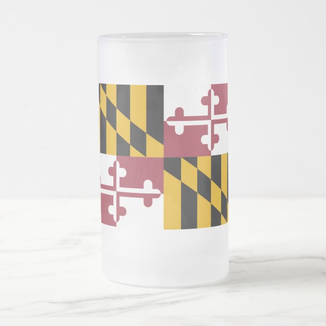 Caneca De Cerveja Vidro Jateado Fosco Glass Mug com bandeira de Maryland, EUA (Centro)