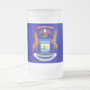 Caneca De Cerveja Vidro Jateado Fosco Glass Mug com bandeira de Michigan