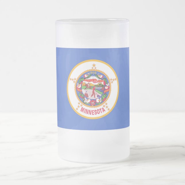 Caneca De Cerveja Vidro Jateado Fosco Glass Mug com bandeira de Minnesota (Centro)