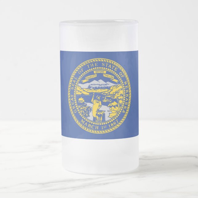 Caneca De Cerveja Vidro Jateado Fosco Glass Mug com bandeira de Nebraska (Centro)