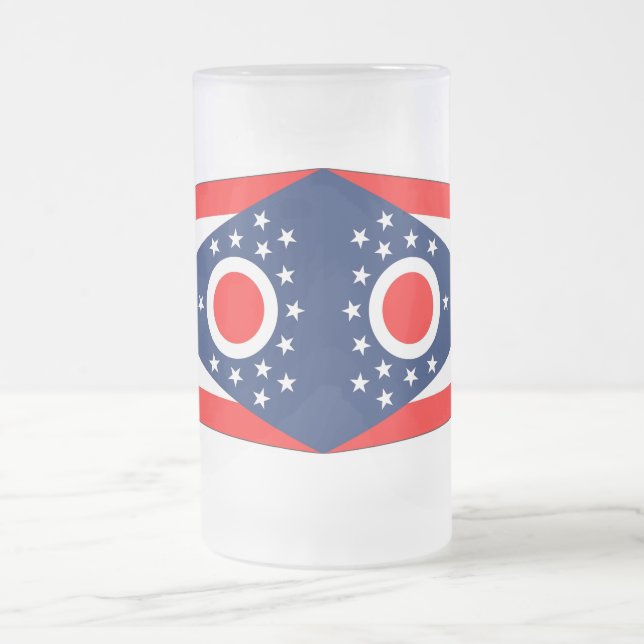Caneca De Cerveja Vidro Jateado Fosco Glass Mug com bandeira de Ohio, EUA (Centro)