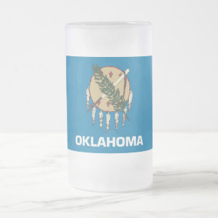 Caneca De Cerveja Vidro Jateado Fosco Glass Mug com bandeira de Oklahoma, EUA