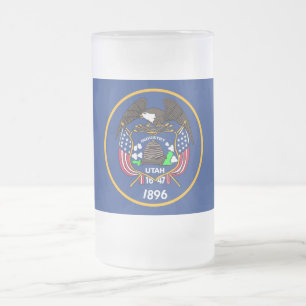 Caneca De Cerveja Vidro Jateado Fosco Glass Mug com bandeira de Utah, EUA