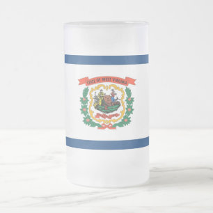 Caneca De Cerveja Vidro Jateado Fosco Glass Mug com bandeira do Estado da Virgíni