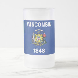 Caneca De Cerveja Vidro Jateado Fosco Glass Mug com bandeira do Estado de Wisconsi