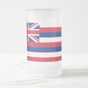 Caneca De Cerveja Vidro Jateado Fosco Glass Mug com bandeira do Havaí, EUA