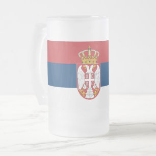 Caneca De Cerveja Vidro Jateado Fosco Glass Mug com pavilhão da Sérvia