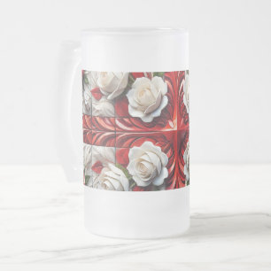 Caneca De Cerveja Vidro Jateado Fosco Glass Mug com Rosas ingleses design