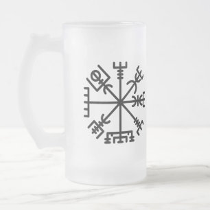 Caneca De Cerveja Vidro Jateado Fosco Glass Mug, Valhalla Oliver   Vegvisir