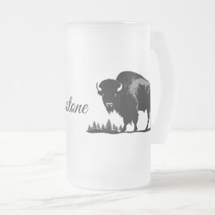 Caneca De Cerveja Vidro Jateado Fosco Glass Mug-Yellowstone Buffalo